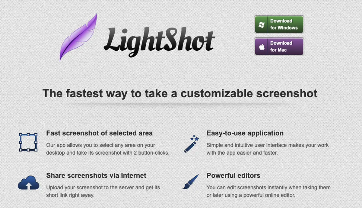 The Lightshot homepage